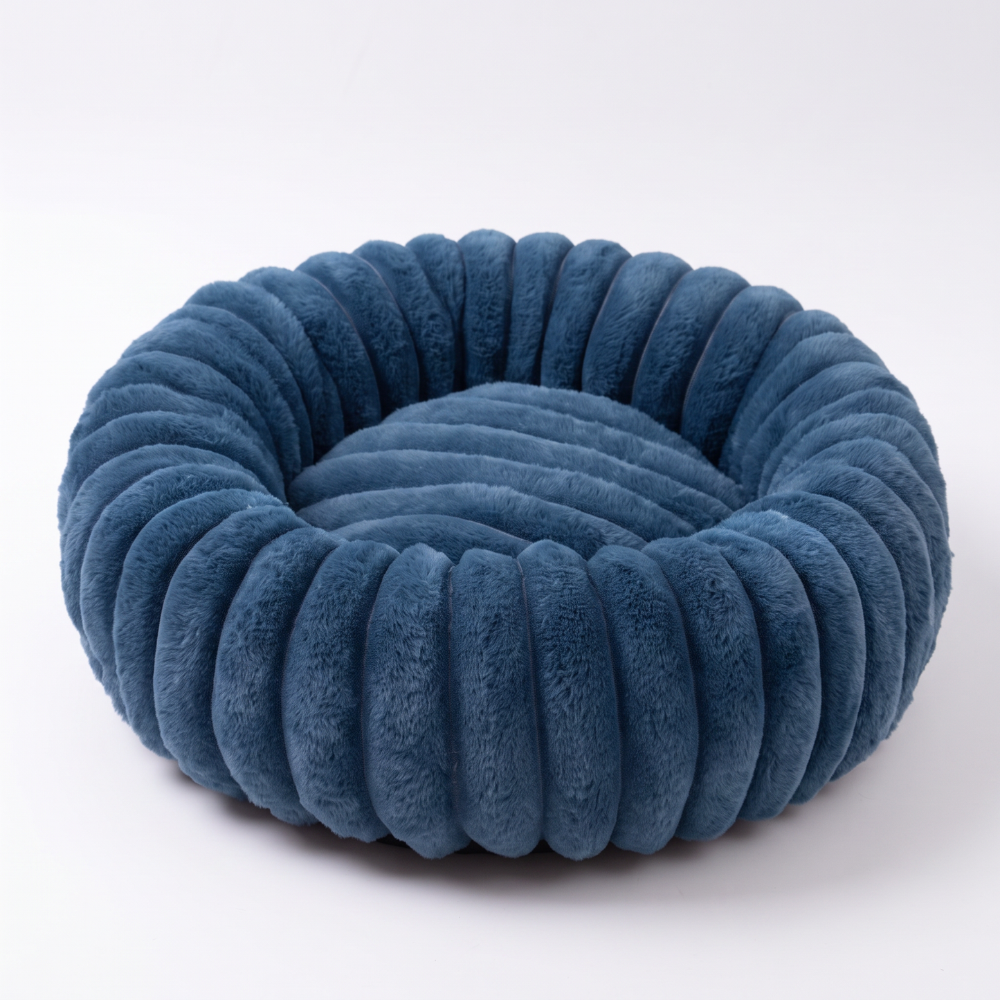 Plush Round Dog Bed – Soft Striped Bolster Calming Pet Bed with Raised Sides
