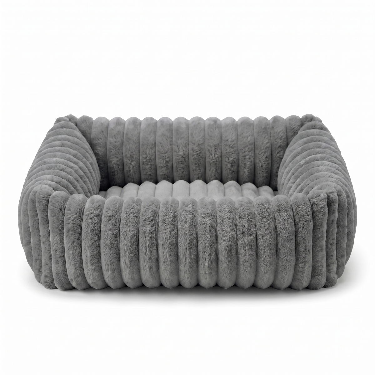 Plush Dog Bed – Soft Striped Bolster Puppy Bed with Cozy Cushion & Non-Slip Bottom
