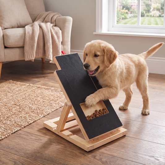 Dog Nail Scratch Pad – Wooden Grooming Board with Hidden Snack Drawer