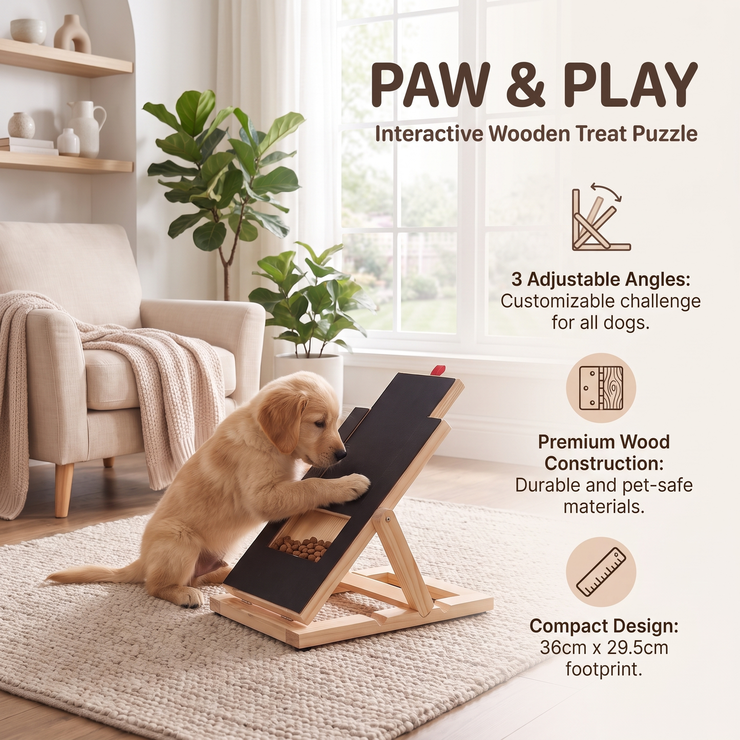 Dog Nail Scratch Pad – Wooden Grooming Board with Hidden Snack Drawer