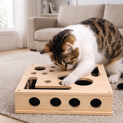 Cat Activity Puzzle Box – Wooden Maze Toy for Mental Stimulation