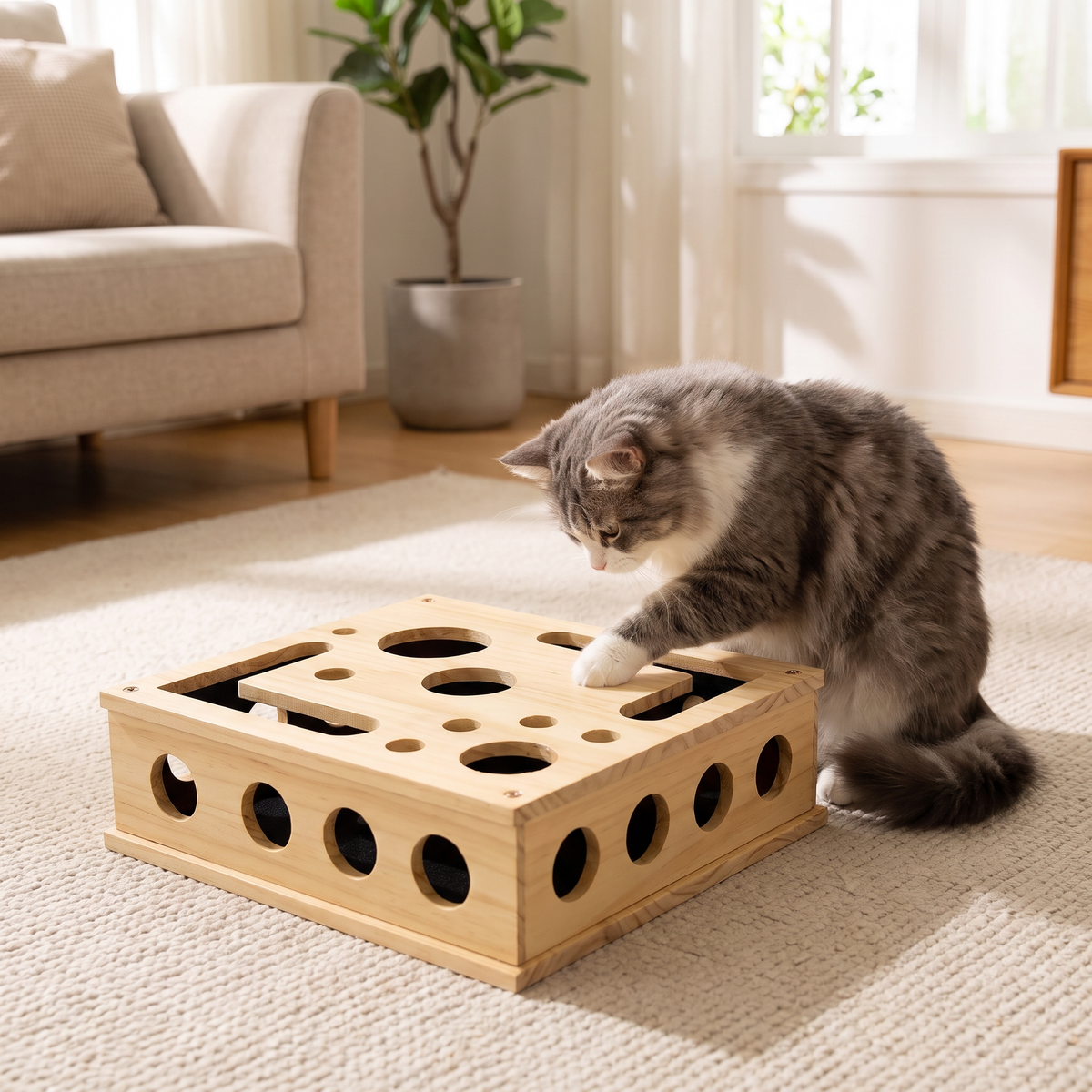 Cat Activity Puzzle Box – Wooden Maze Toy for Mental Stimulation