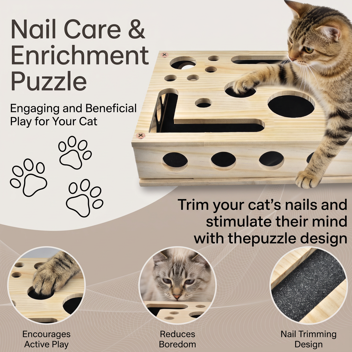Cat Activity Puzzle Box – Wooden Maze Toy for Mental Stimulation