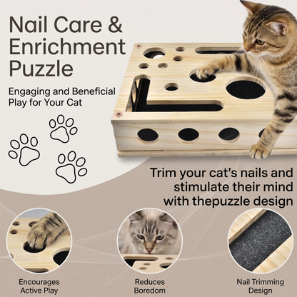 Cat Activity Puzzle Box – Wooden Maze Toy for Mental Stimulation