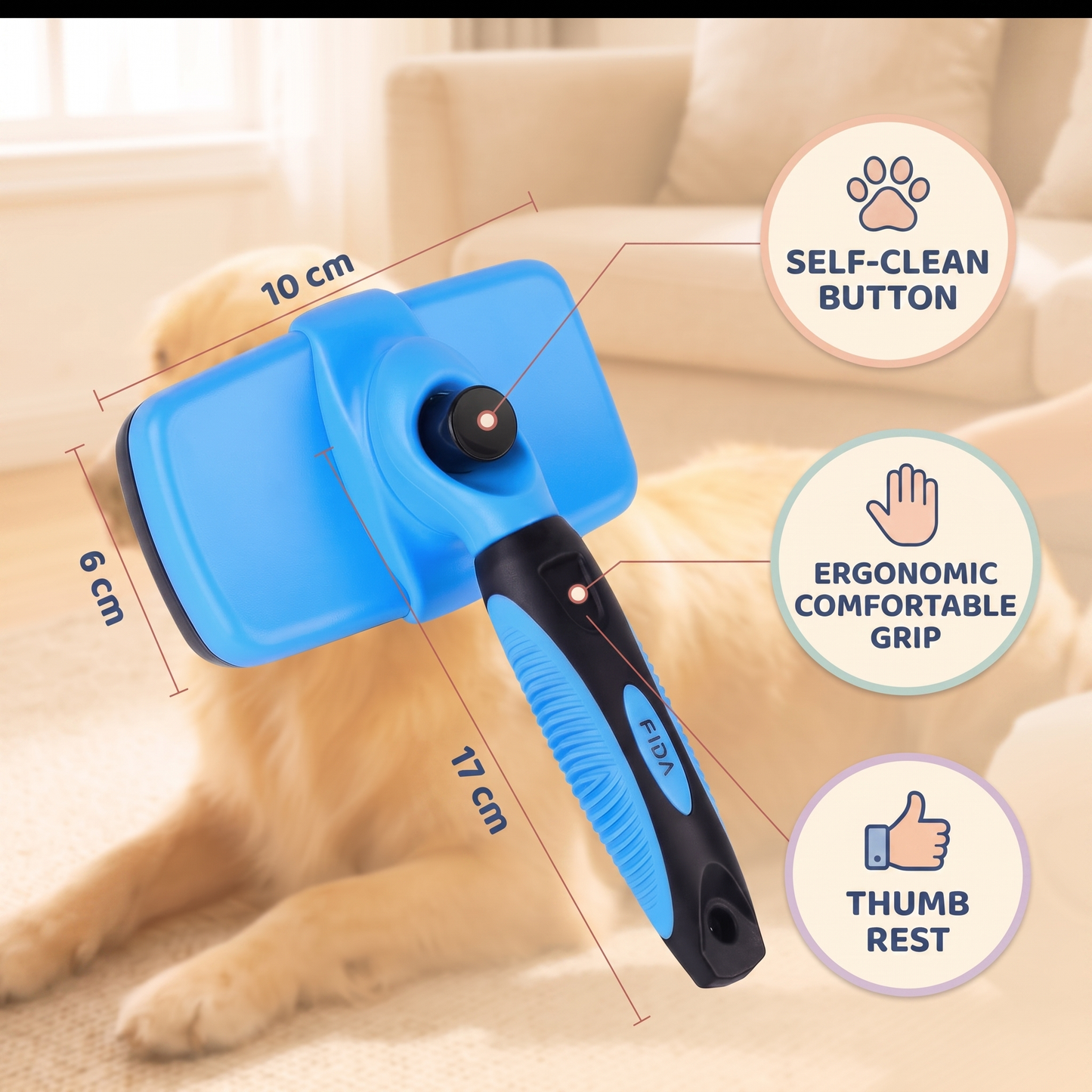 Pet Grooming Brush – Self-Cleaning Slicker Comb for Dogs and Cats
