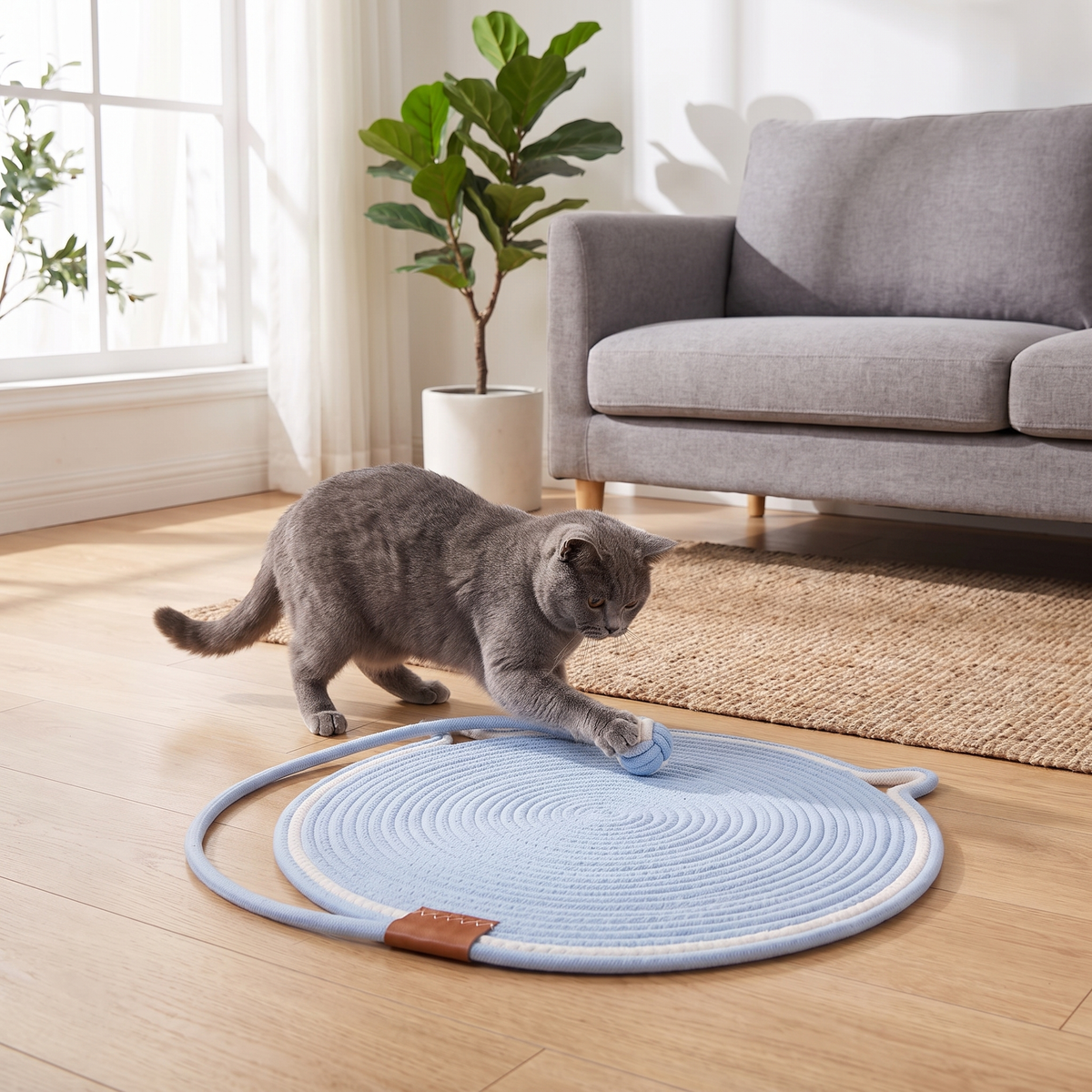 Interactive Cat Scratch Mat with Hanging Ball – Wear-Resistant Cat Play Mat