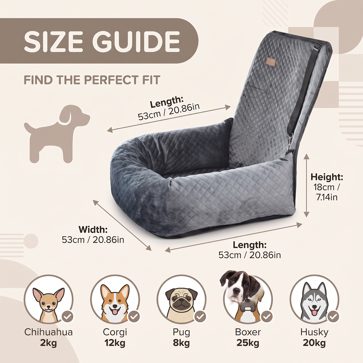 Dog Car Travel Bed Portable Pet Booster Seat Cushion for Small & Medium Dogs