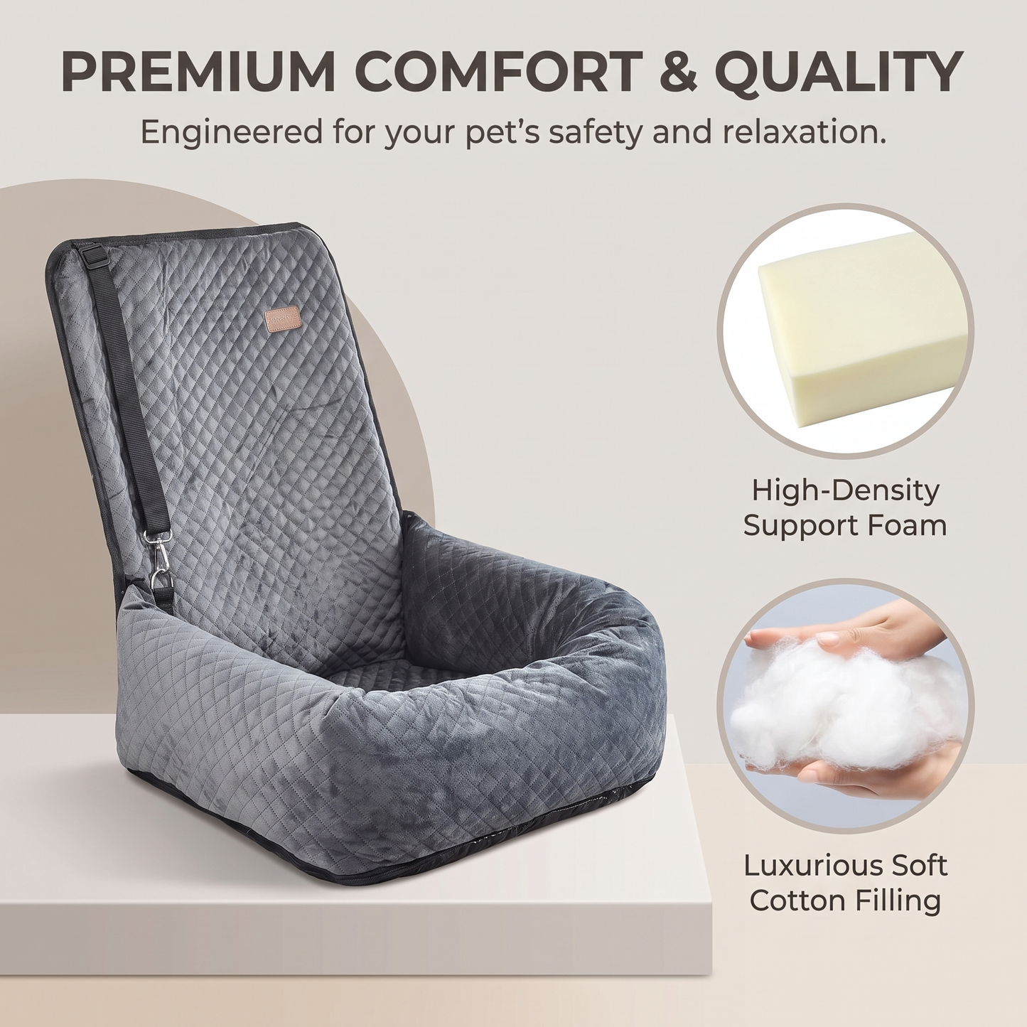 Dog Car Travel Bed Portable Pet Booster Seat Cushion for Small & Medium Dogs