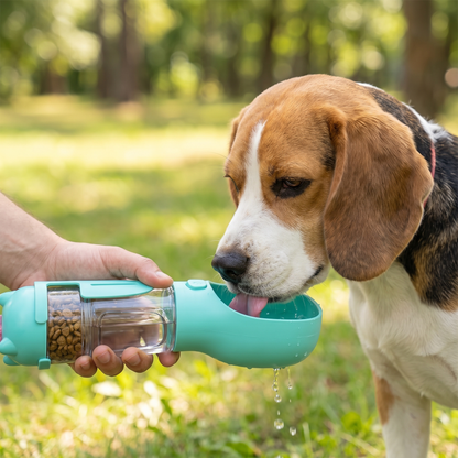4-in-1 Portable Dog Water Bottle with Food Container, Drinking Bowl & Waste Bag Dispenser