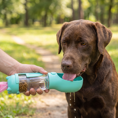 4-in-1 Portable Dog Water Bottle with Food Container, Drinking Bowl & Waste Bag Dispenser