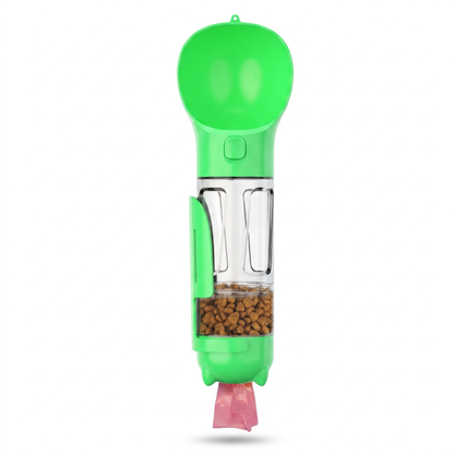 4-in-1 Portable Dog Water Bottle with Food Container, Drinking Bowl & Waste Bag Dispenser