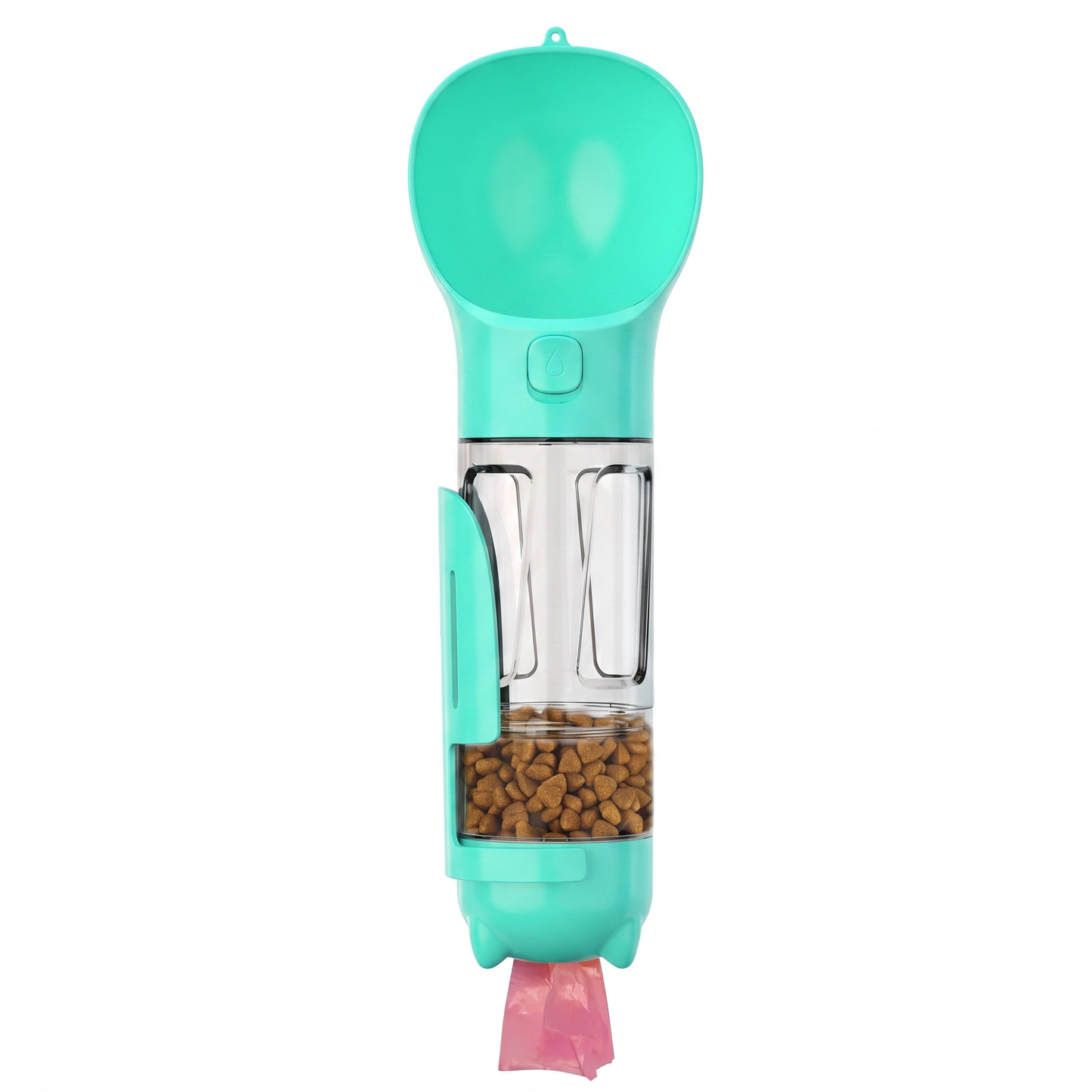 4-in-1 Portable Dog Water Bottle with Food Container, Drinking Bowl & Waste Bag Dispenser