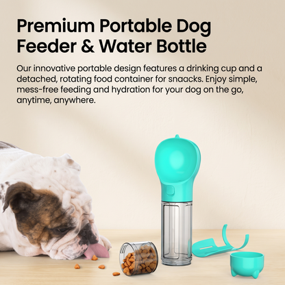 4-in-1 Portable Dog Water Bottle with Food Container, Drinking Bowl & Waste Bag Dispenser
