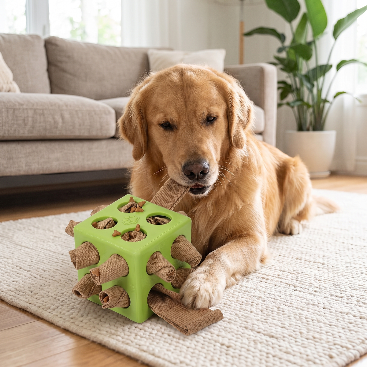 Interactive Dog Puzzle Cube with Treat Pockets – Snuffle Enrichment Stimulation Toy