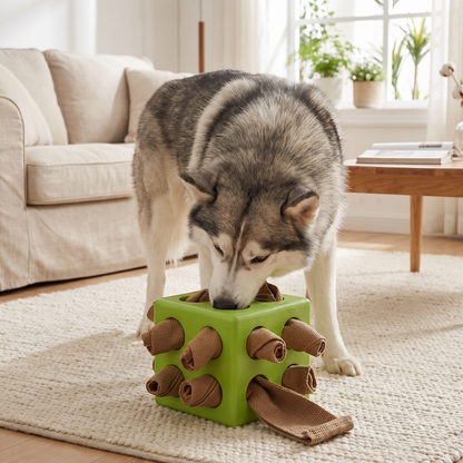 Interactive Dog Puzzle Cube with Treat Pockets – Snuffle Enrichment Stimulation Toy