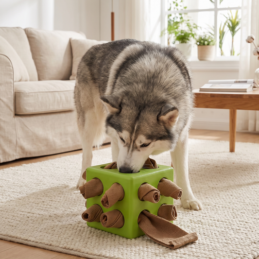 Interactive Dog Puzzle Cube with Treat Pockets – Snuffle Enrichment Stimulation Toy