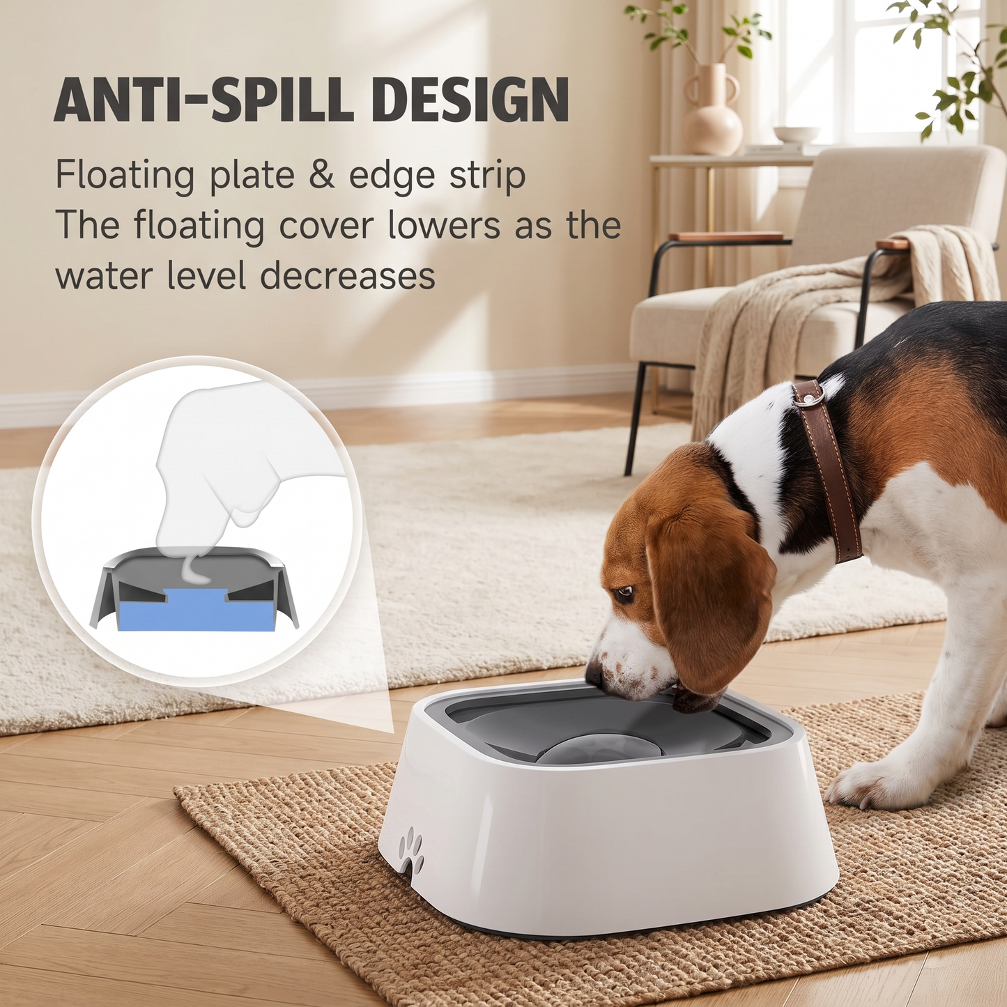 No-Spill Floating Dog Water Bowl – Slow Drinking Anti-Splash Pet Bowl for Dry Mouth & Fur