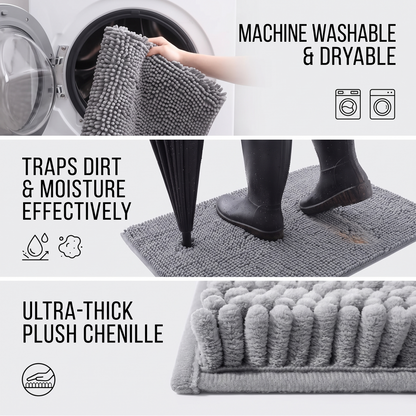 Absorbent Chenille Dog Door Mat – Soft Non-Slip Mud & Moisture Trapping Pet Paw Mat