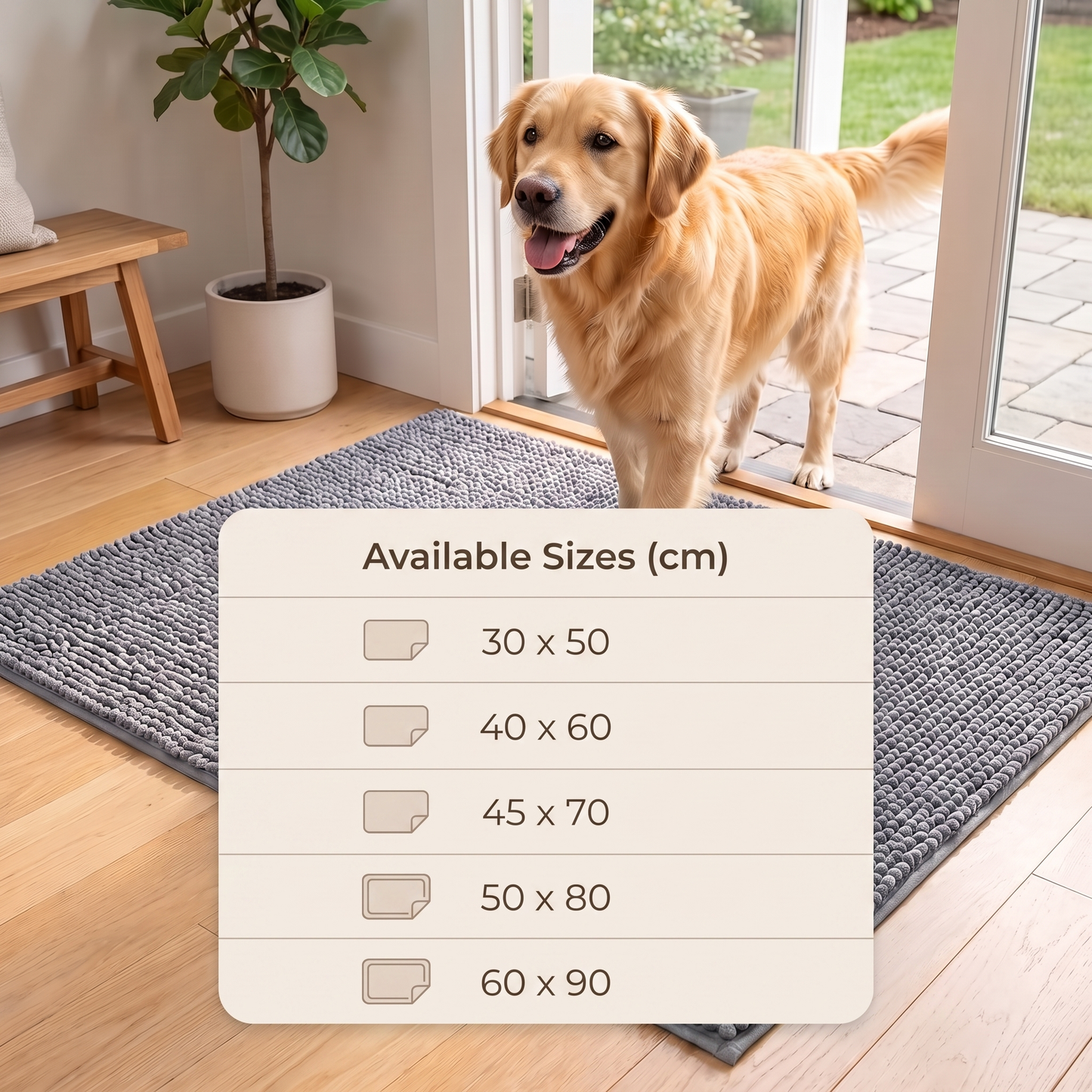 Absorbent Chenille Dog Door Mat – Soft Non-Slip Mud & Moisture Trapping Pet Paw Mat