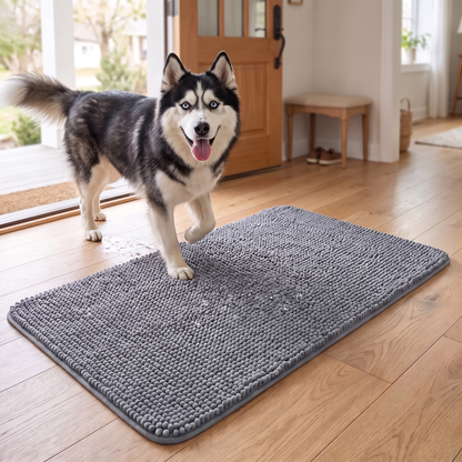 Absorbent Chenille Dog Door Mat – Soft Non-Slip Mud & Moisture Trapping Pet Paw Mat