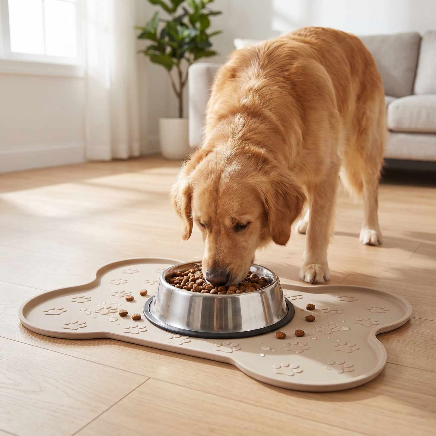 Bone-Shaped Silicone Dog Feeding Mat – Non-Slip Waterproof Dog Bowl Mat with Raised Spill-Proof Edge