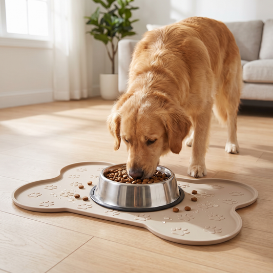Bone-Shaped Silicone Dog Feeding Mat – Non-Slip Waterproof Dog Bowl Mat with Raised Spill-Proof Edge
