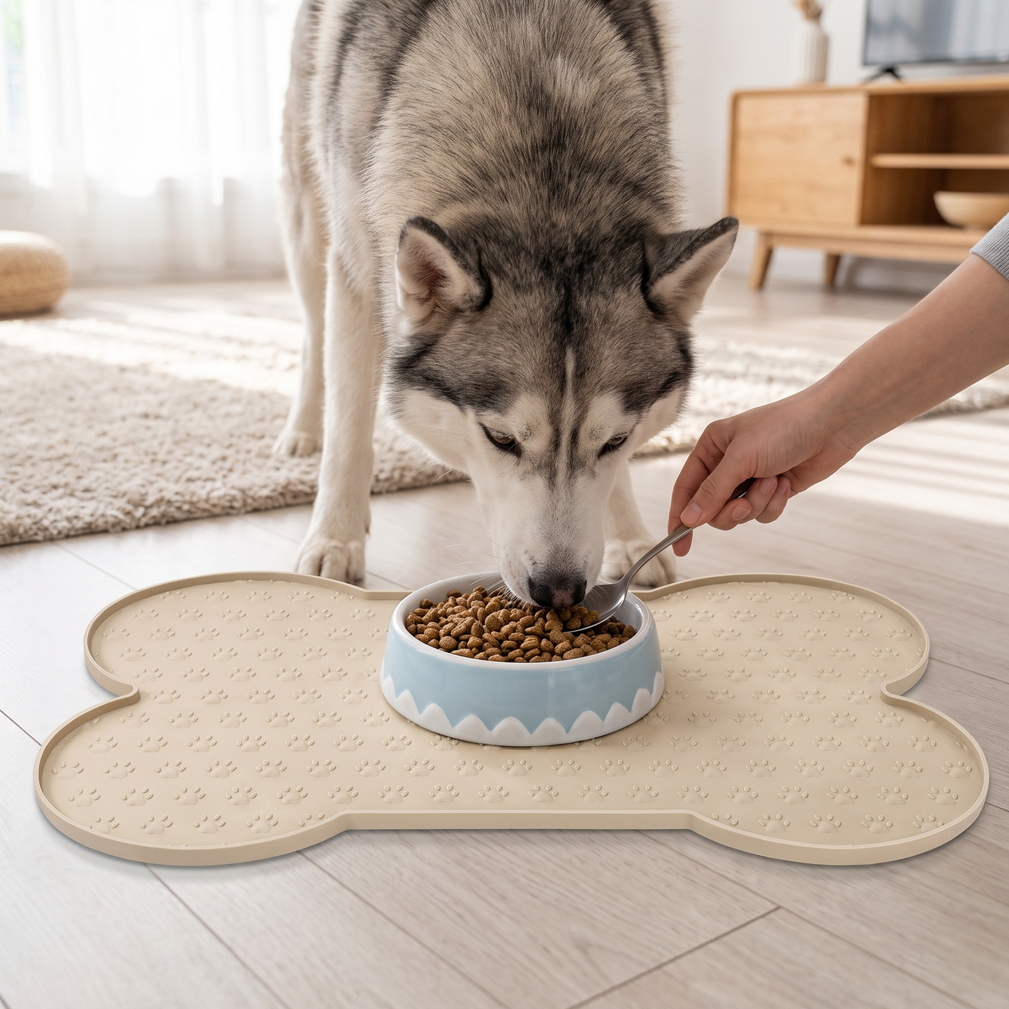 Bone-Shaped Silicone Dog Feeding Mat – Non-Slip Waterproof Dog Bowl Mat with Raised Spill-Proof Edge