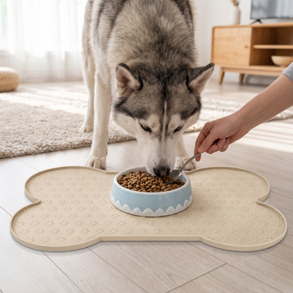 Bone-Shaped Silicone Dog Feeding Mat – Non-Slip Waterproof Dog Bowl Mat with Raised Spill-Proof Edge