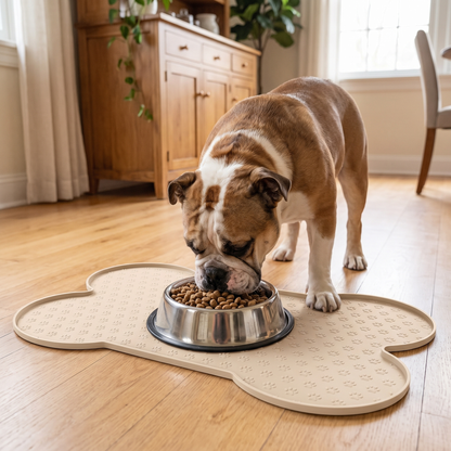 Bone-Shaped Silicone Dog Feeding Mat – Non-Slip Waterproof Dog Bowl Mat with Raised Spill-Proof Edge
