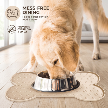 Bone-Shaped Silicone Dog Feeding Mat – Non-Slip Waterproof Dog Bowl Mat with Raised Spill-Proof Edge