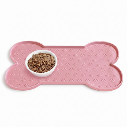 Bone-Shaped Silicone Dog Feeding Mat – Non-Slip Waterproof Dog Bowl Mat with Raised Spill-Proof Edge