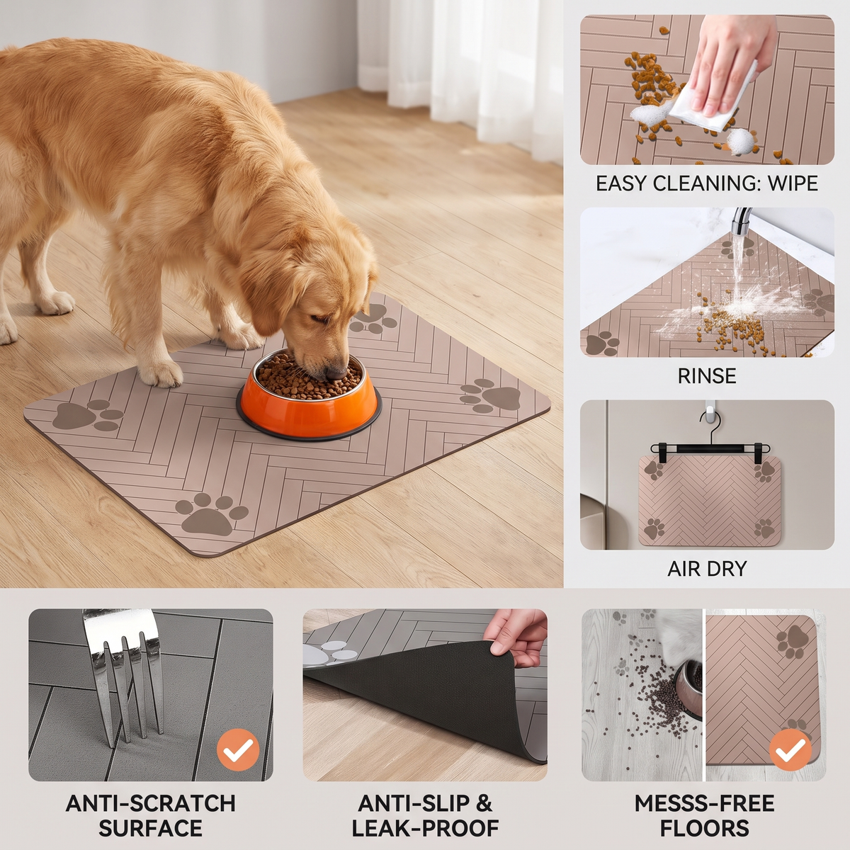 Quick-Dry Dog Feeding Mat – Absorbent Non-Slip Dog Bowl Mat with Waterproof Base