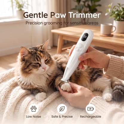 Precision Cat Paw Hair Trimmer – Rechargeable Electric Grooming Clipper with Display