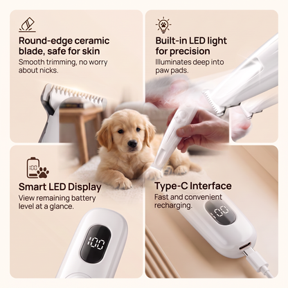Rechargeable Dog Paw Hair Trimmer – Precision Electric Grooming Clipper with Digital Battery Display