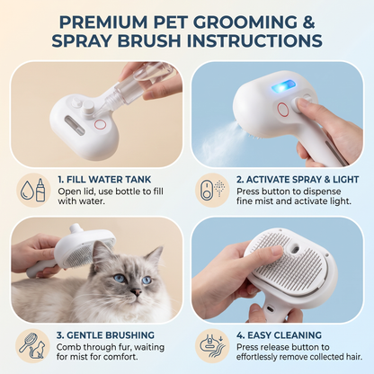 Cat Steam Grooming Brush – Refillable Spray Comb for Deshedding, Massage & Loose Hair Removal