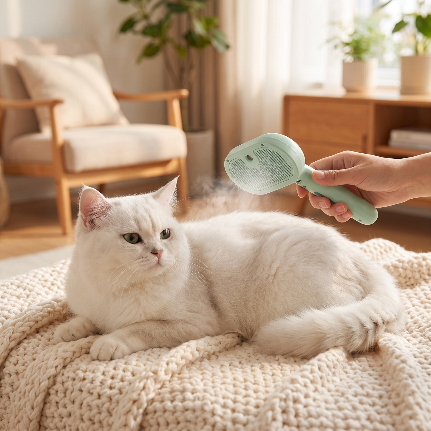 Cat Steam Grooming Brush – Refillable Spray Comb for Deshedding, Massage & Loose Hair Removal