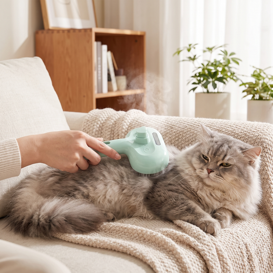 Cat Steam Grooming Brush – Refillable Spray Comb for Deshedding, Massage & Loose Hair Removal