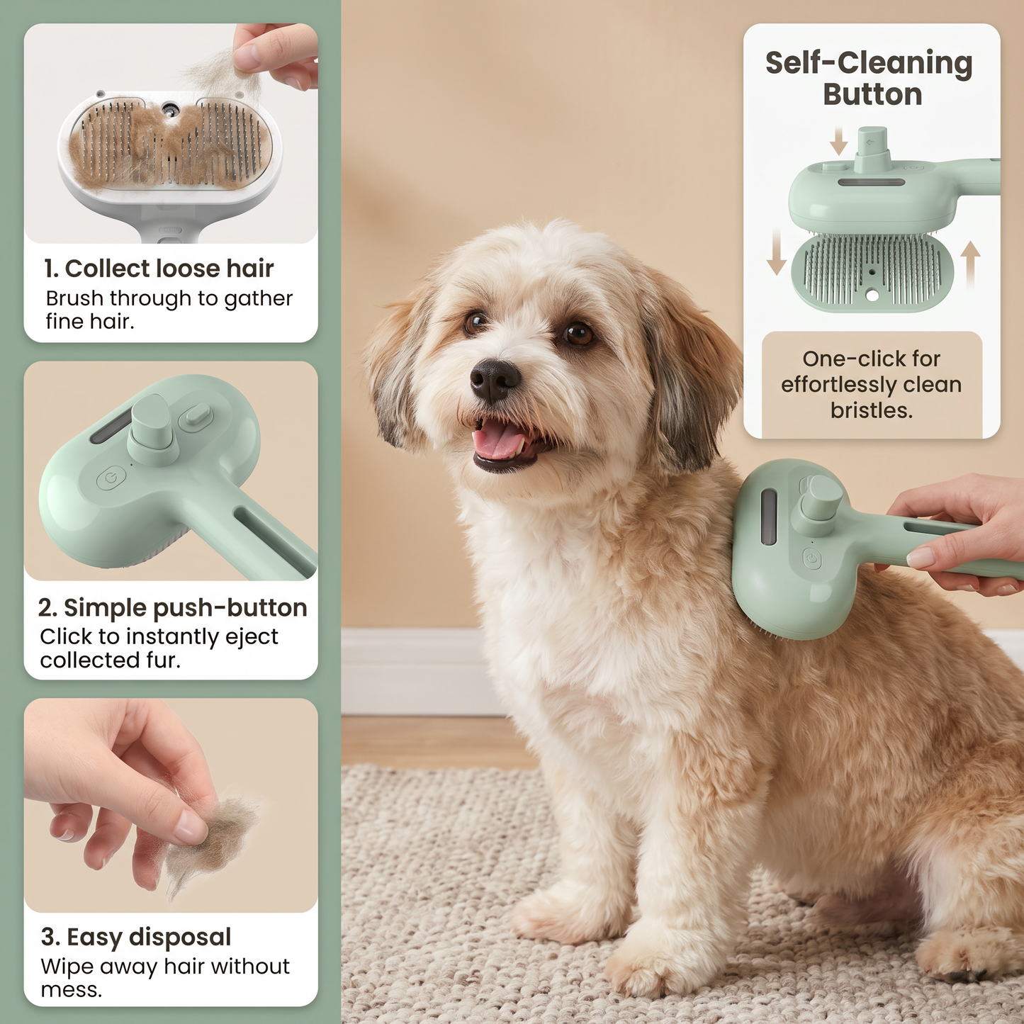 2-in-1 Dog Steam Brush – Deshedding & Grooming