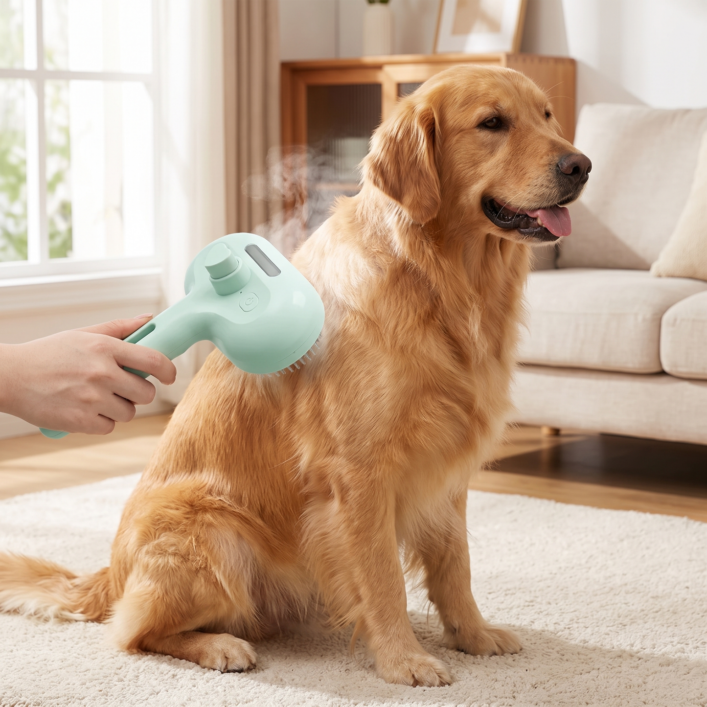 2-in-1 Dog Steam Brush – Deshedding & Grooming