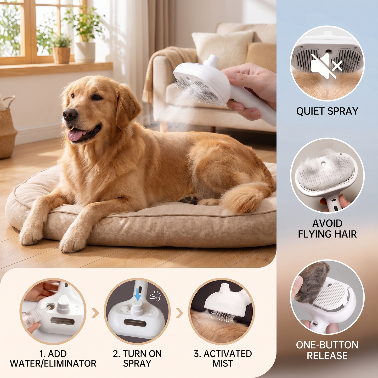 2-in-1 Dog Steam Brush – Deshedding & Grooming