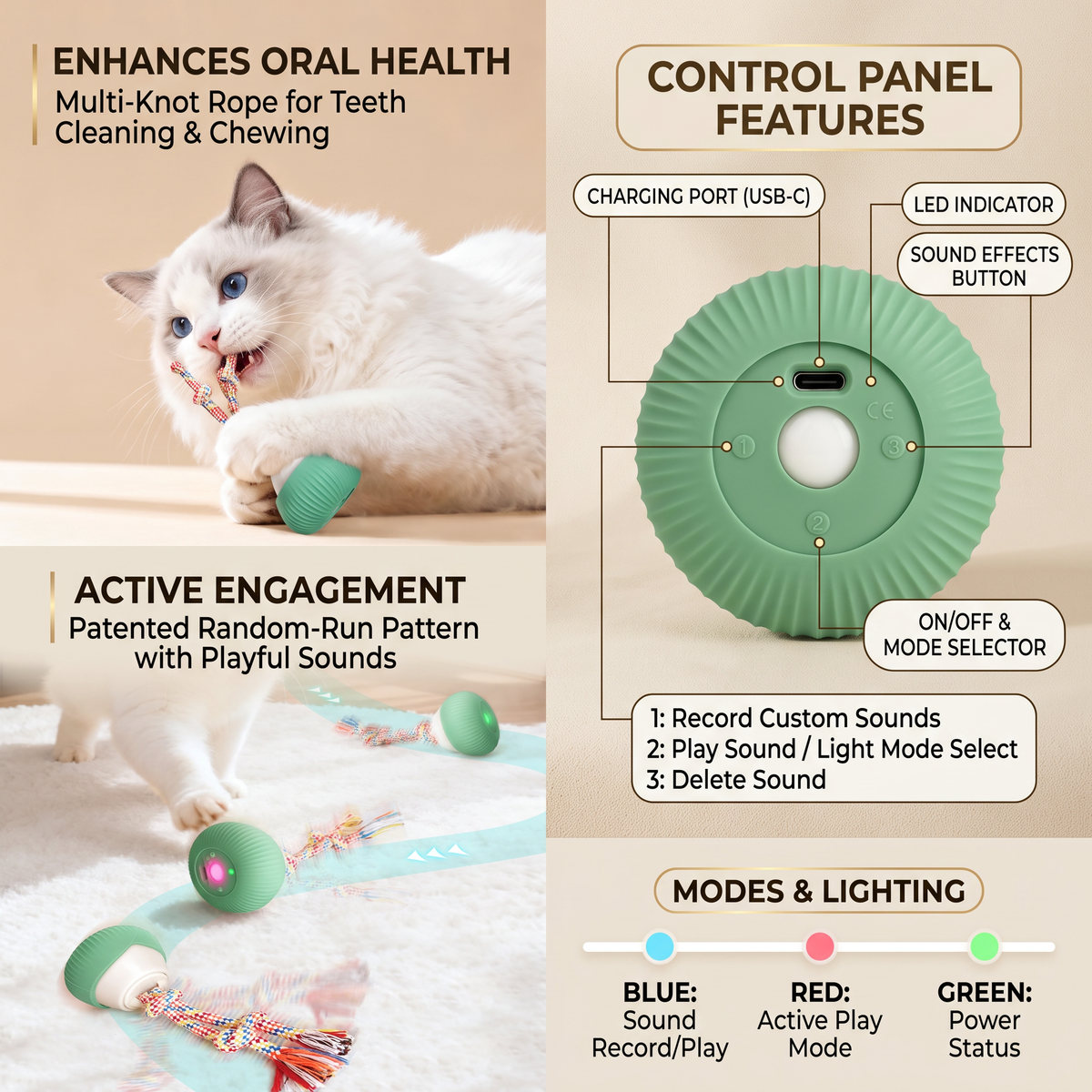 Smart Cat Toy Automatic Rotating Rope Teaser Ball Interactive Self Play Toy