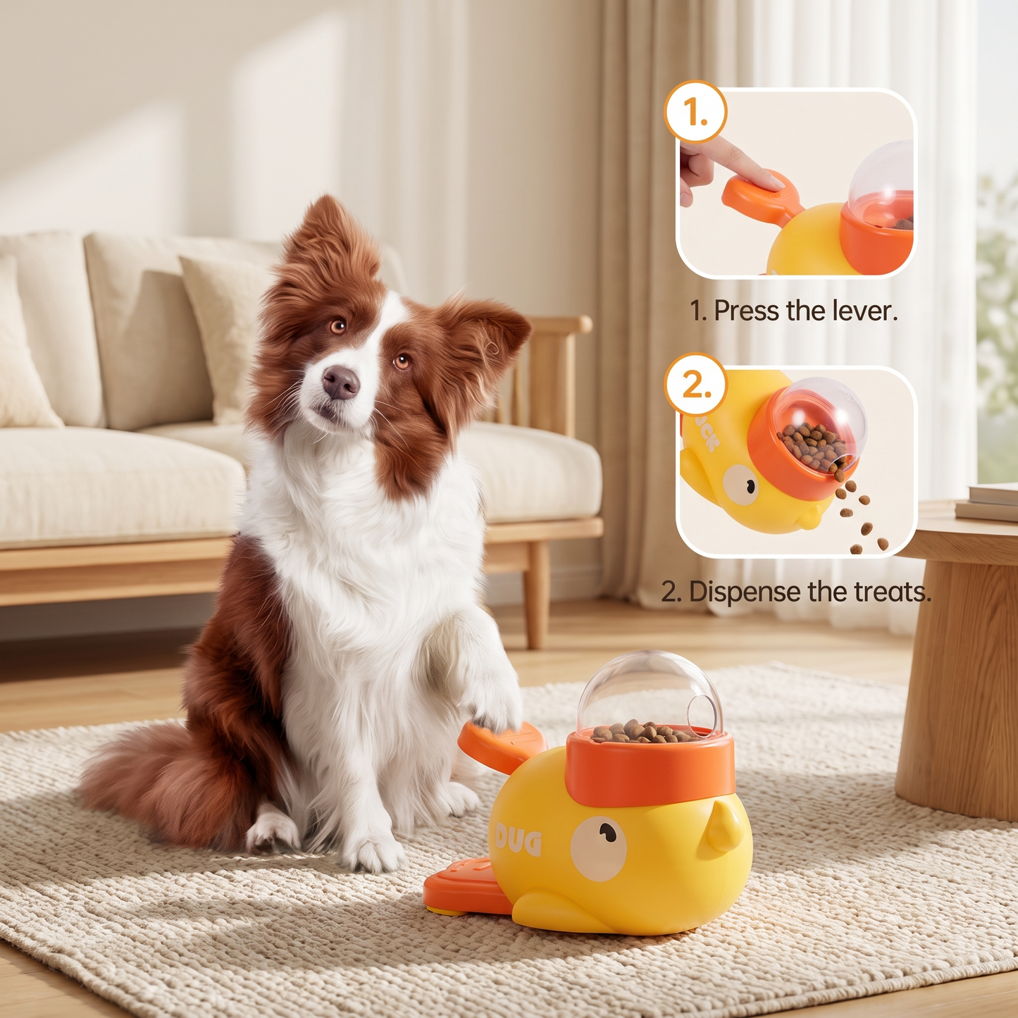 Dog Puzzle Treat Dispenser - Push Button Food Feeder Training Toy