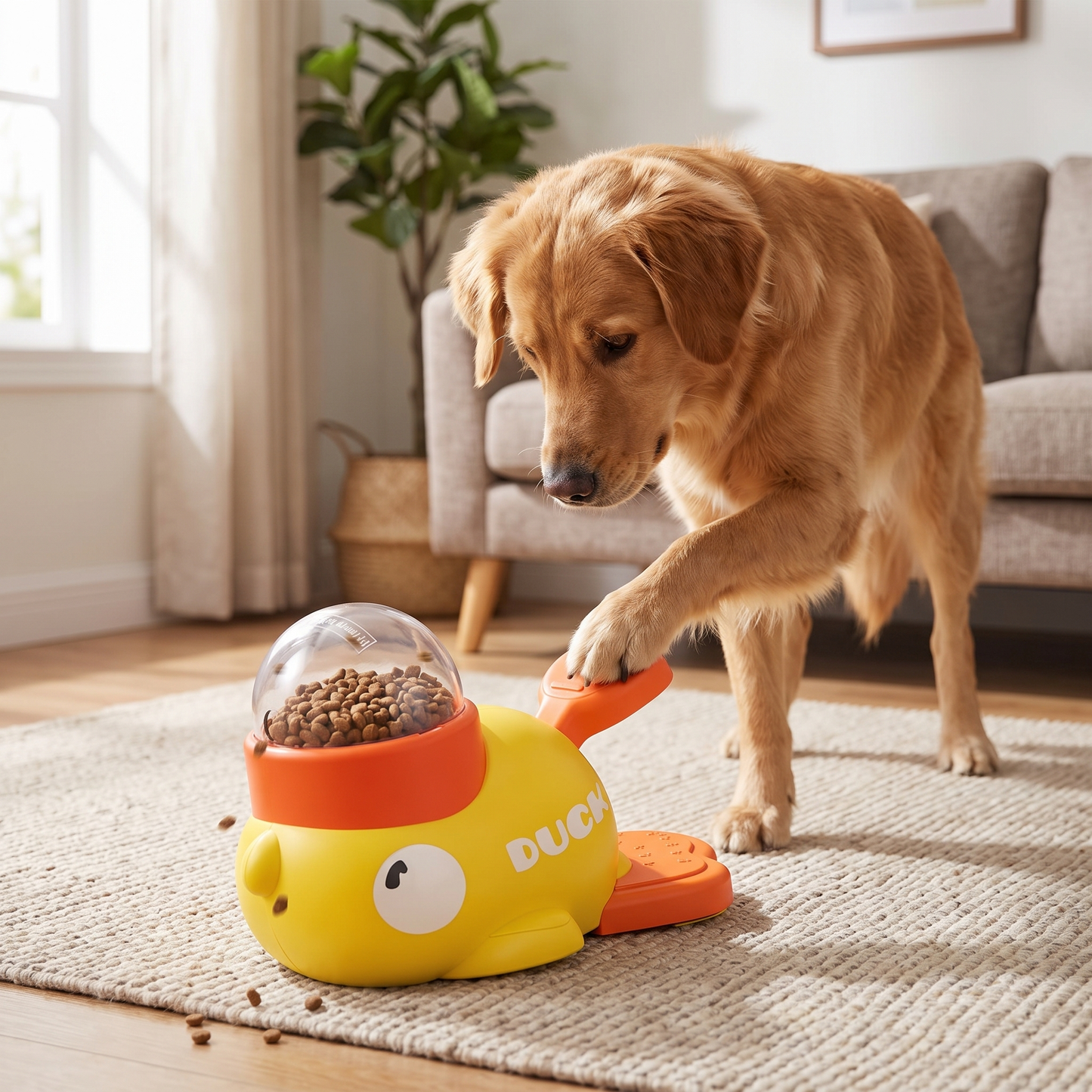 Dog Puzzle Treat Dispenser - Push Button Food Feeder Training Toy