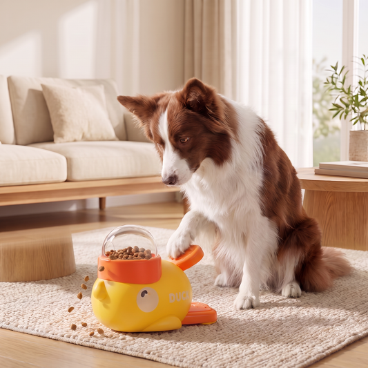 Dog Puzzle Treat Dispenser - Push Button Food Feeder Training Toy
