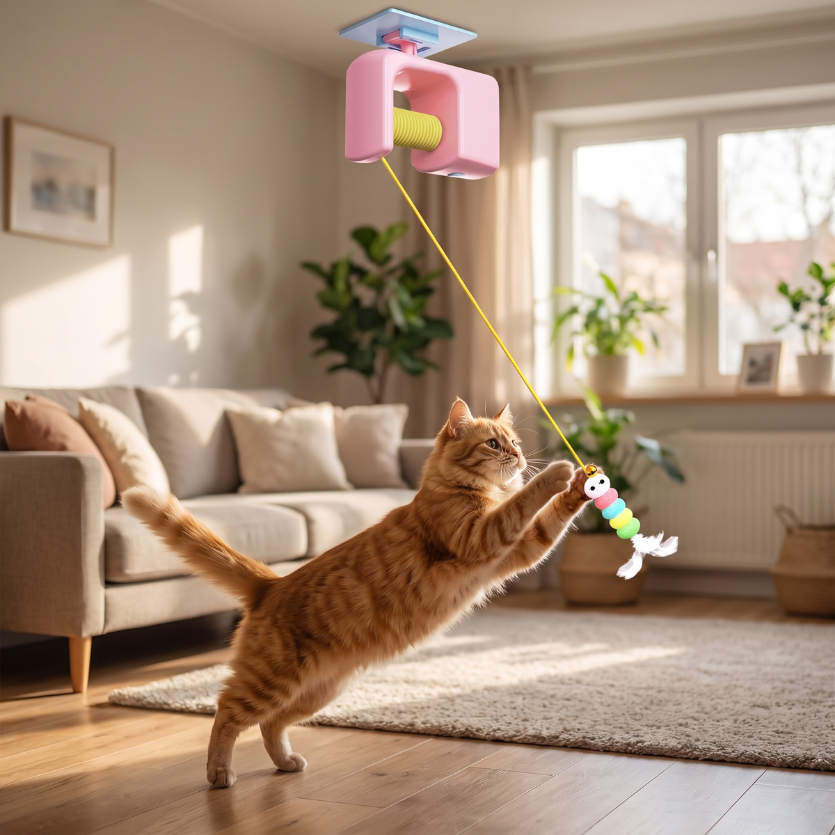 Electric Cat Door Hanger Toy Automatic Retractable Teaser for Cats & Kittens