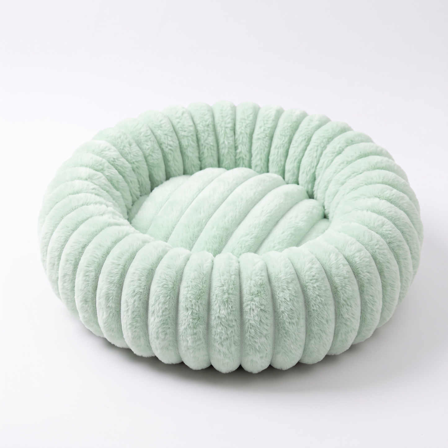 Plush Round Dog Bed – Soft Striped Bolster Calming Pet Bed with Raised Sides