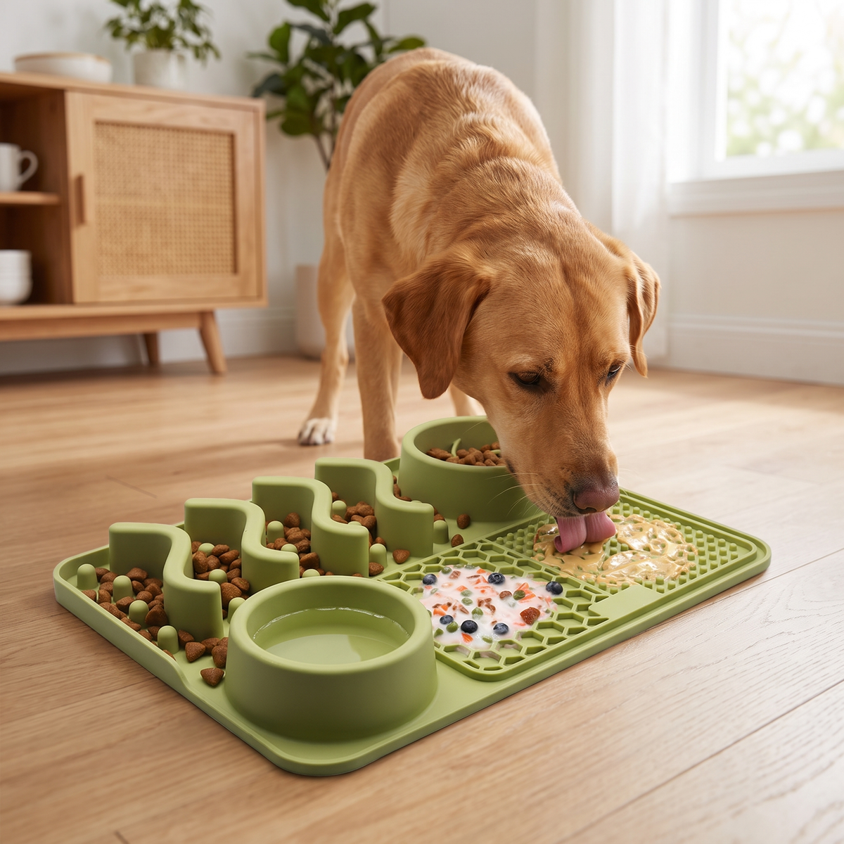 Silicone Dog Lick Mat with Slow Feeder Bowls – Non-Slip Enrichment Feeding Pad