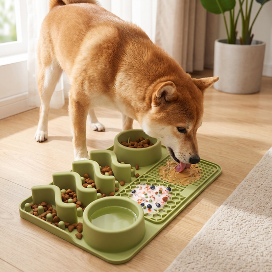Silicone Dog Lick Mat with Slow Feeder Bowls – Non-Slip Enrichment Feeding Pad