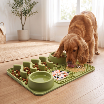 Silicone Dog Lick Mat with Slow Feeder Bowls – Non-Slip Enrichment Feeding Pad