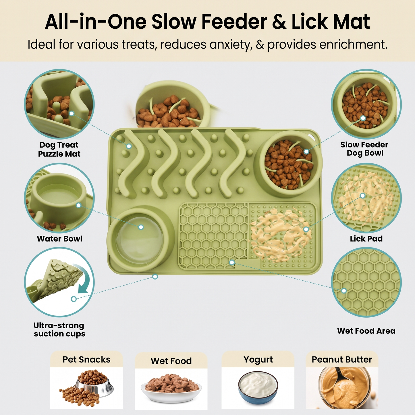 Silicone Dog Lick Mat with Slow Feeder Bowls – Non-Slip Enrichment Feeding Pad